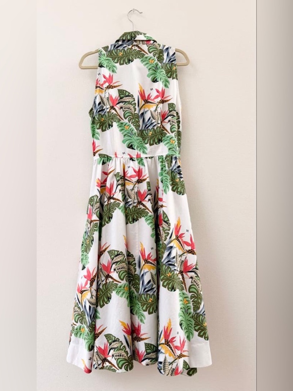 Brooks Brothers White Tropical Print Sleeveless Midi Dress 4P
